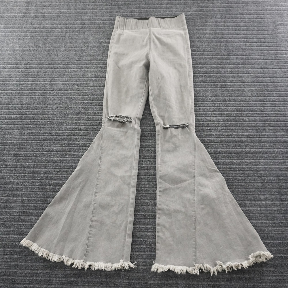 Show Me Your Mumu Flare Jeans Womens M Gray Distressed Frayed Hem Bell Bottoms